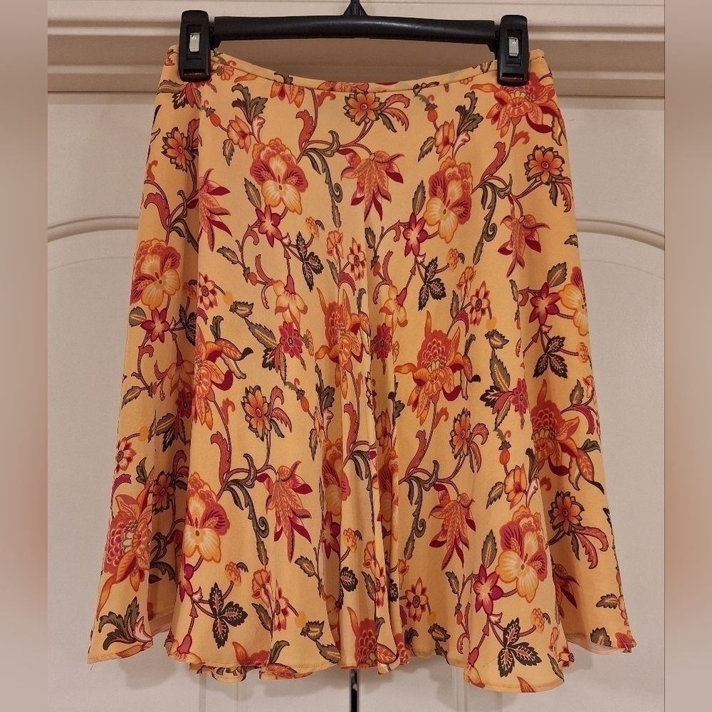 Linda Allard Ellen Tracy Vintage Silk Floral Mini A-Line Skirt